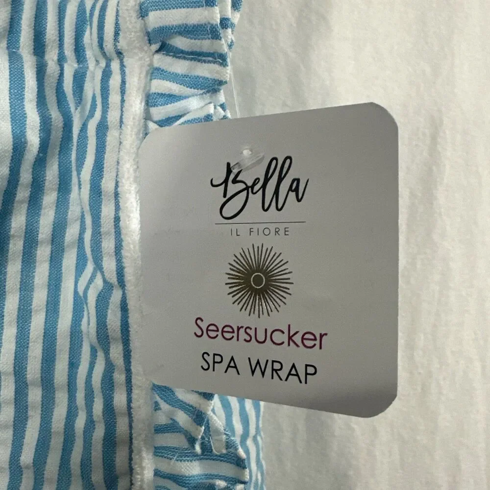 Bella 100% Cotton Blue White Striped Seersucker Spa Wrap Bath Womens O/S Towel